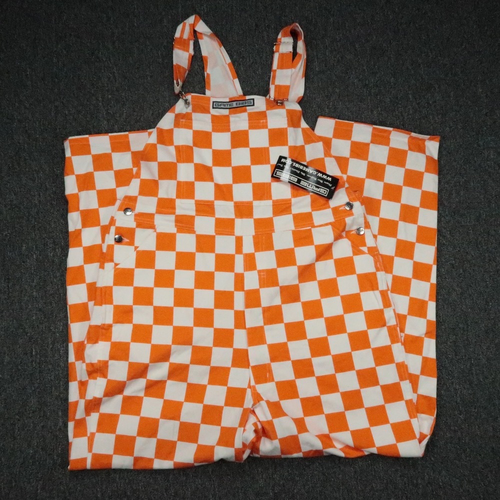 Game Bibs Overalls Mens Large Orange White Check Bib Fan Gameday Tennessee *